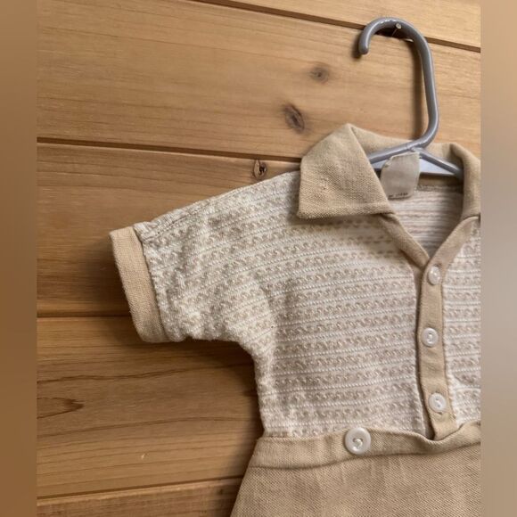 Vintage Baby Boy Newborn Bundle Yellow Blue Tan Collared Romper Outfit - Picture 14 of 16